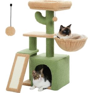 KTN® Krabpaal - Katten - Kattenboom - Kattentoren - Ballen - Pluche Ballen - Katten Speeltje - Grote en Kleine Katten - Groen En Bruin