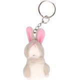Pluche grijze konijn/haas knuffel sleutelhanger 6 cm - Speelgoed dieren sleutelhangers