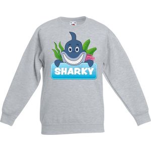 Sharky de haai sweater grijs voor kinderen - unisex - haaien trui - kinderkleding / kleding 134/146