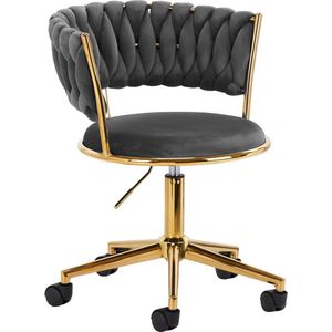 Bureaustoel LUX Grijs Fluweel - salonstoel - decor - visagie stoel - kapper stoel - fluweel - gouden stoel - bureaustoel