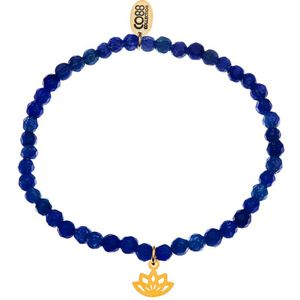 CO88 Collection 8COSAM-220074 Kralenarmbandje Met Hangertje Lotusbloem - 4 mm Dikte - Blauw - Goudkleurig