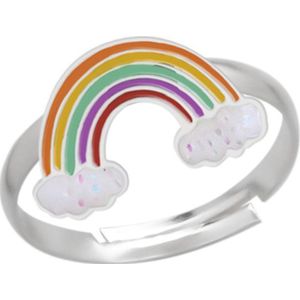 Ring meisje kind | Ring kinderen | Zilveren ring, regenboog met glitterwolkjes