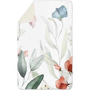 Fleecedeken Bloemen wit, FD2023101, 96x146cm, Polyester Sherpa