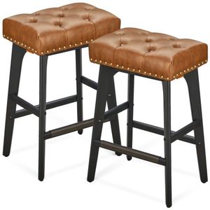 Barkrukken - RetroStoel - Decoratieve knopen - Koffiebruin