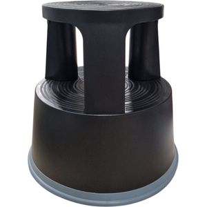 Opstapkruk met wielen 43cm hoog - kunststof - zwart - Dia 29-43cm