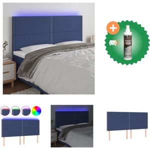 vidaXL Hoofdbord LED 200x5x118/128 cm stof blauw - Bedonderdeel - Inclusief Reiniger