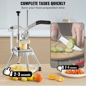 Aardappelsnijder Fritessnijder 1/4 inch Frietsnijder Groentesnijder Commerciële Chopper Fruitsnijder met 2 vervangende messen, RVS Chopper Groentesnijder