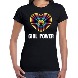 Regenboog hart Girl Power gay pride / parade zwart t-shirt voor dames - LHBT evenement shirts kleding / outfit S