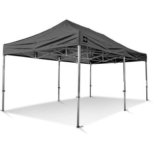 Professionele Easy-Up Partytent 3x6 m Vouwtent GO-UP50-PVC Aluminium met All Season Ribstop PVC Doek Zwart Incl. gratis transporttas op wielen en spanbandenset met haringen