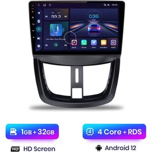 Android navigatie radio geschikt voor Peugeot 207 met Apple Carplay en Android Auto