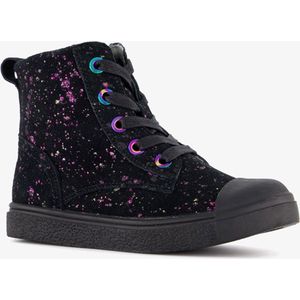 TwoDay hoge leren meisjes sneakers met glitter - Zwart - Uitneembare zool - Maat 31