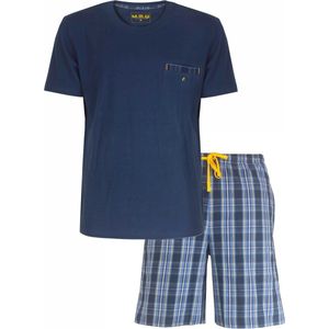 MEQ Heren Shortama - Pyjama Set - Korte Mouwen - 100% Katoen – Navy Blauw - Maat M