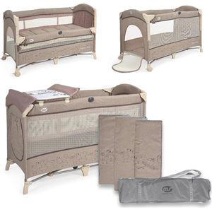 2-in-1 Reisbed en Kinderbed - Opvouwbaar en Draagbaar, Uniseks, Beige met Aankleedkussen en Vliegengaas