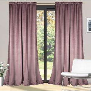 Glow Thuis - Kant en klaar 70% Verduisterend Gordijn - Hoge kwaliteit Fluweel –licht roze kleur Curtains - Gordijn met Plooiband ( Inclusief haken )- 140x250 cm - 1 Stuk