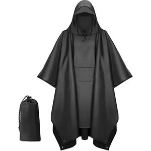 Lopoleis® Regen Poncho Unisex – Dames & Heren – Regenjas – Fietsponcho – Waterdicht & Ademend – Polyurethaan Coating – Zwart