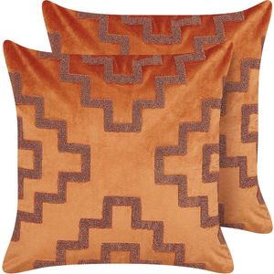 SERGIPE - Sierkussen set van 2 - Oranje - 45 x 45 cm - Fluweel