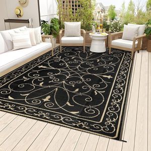 Weerbestendig buiten tapijt - tuintapijt voor balkon en terras - lichtgewicht en opvouwbaar - campingtapijt - zwart - 150 x 245 cm