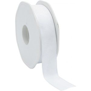 Wit stof met draad lint | 23 millimeter breed | Lengte 20 meter | Per stuk te bestellen