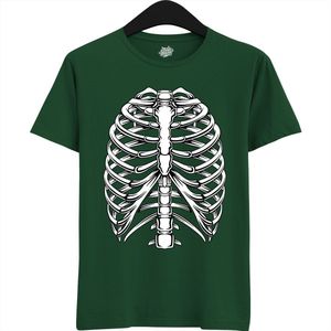 Spooky Scary Ribcage - Halloween Ribbenkast Dames / Heren Unisex T-shirt - Grappig Kostuum Shirt Idee Voor Volwassenen - T-Shirt - Unisex - Bottle Groen - Maat 3XL