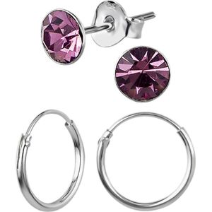Zilveren oorbellen | Birthstone, Geboortesteen | Set van zilveren oorbellen, geboortekristal en oorringen - Juni