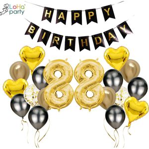 Loha-party®Folie ballon cijfer 88 -XXL cijfer 8 -Gouden 88-Gouden hartje Folie ballonnen-88e verjaardag decoratie-“happy birthday”slinger-Versiering-Trouwdag-Feestpakket-Herdenkingsdag Decoratie kit-101cm（40inch）