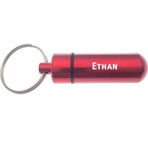 Sleutelhanger - Pillenkoker - Met Naam - Ethan - Medicatie - Identiteitskoker - Rood