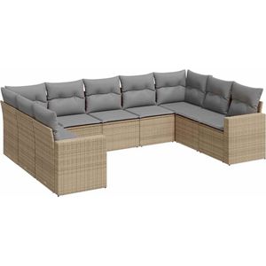 vidaXL 9-delige Loungeset - Poly Rattan - Beige Tuinlounge - Lounge Set - Buitendecoratie - Poly Ratan - Loungebank