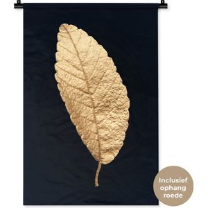 Wandkleed Golden leaves staand - Blad van goud tegen een zwarte achtergrond Wandkleed katoen 60x90 cm - Wandtapijt met foto