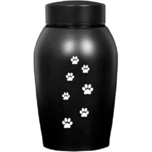 Urn voor honden | inhoud: 500 ml | kleur zwart | opdruk: hondenpootjes