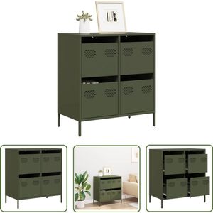 The Living Store Dressoir 68x39x73,5 cm koudgewalst staal olijfgroen - Dressoir - Commode - Opbergmeubel - Metaaldressing - Industrieel Design