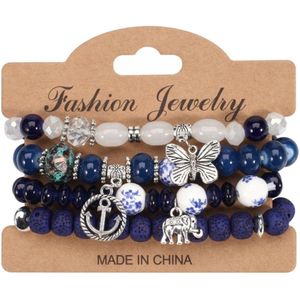 Fako Bijoux® - Armband Set - Boho - Bohemian - Bedels - Blauw