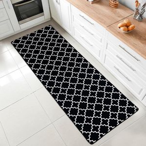 Woonkamertapijt, laagpolig, modern, geometrisch antislip vloer, hal, tapijt, gel, loper, zwart-wit (zwart, 80 x 200 cm)