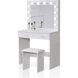 Monkey's Kaptafel - Make up Tafel Voor Vrouwen - Kinderen - Met Bank - Ledverlichting - Hollywood - Wit - Commode - Kaptafel Met Spiegel - 100 x 40 x 142 cm