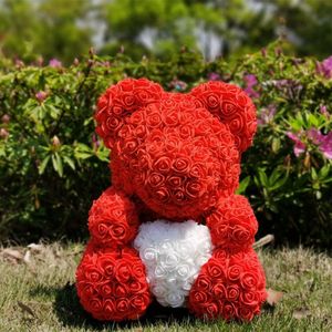 Rose Bear met Gift Box 40cm-Rood(Wit Hart)
