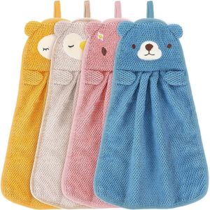 4 stuks kinderhandhanddoek, schattige dierenwashandjes, microvezel, absorberende handdoeken, sneldrogende gezichtsdoeken met hangende lussen, voor keuken en badkamer