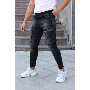 Mannen Elastische Multi-Pocket Skinny Ripped Jeans Mannen Slim Fit Jogger Potlood Broek 2021 Mode Jeans Joggingbroek Hip hop Broek - W31