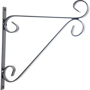 Zwarte hangpot haken metaal met krul - 28 x 28 cm - Muurpothangers voor plantenbakken/bloembakken - Tuin/muur decoraties