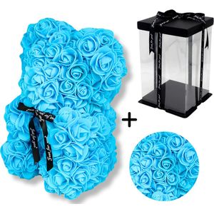Lirosa Rose Bear - Licht Blauw Rozen beer 25 cm met Giftbox - Bloemen beer - Romantisch Cadeau - Verjaardag - Valentijn - Liefde