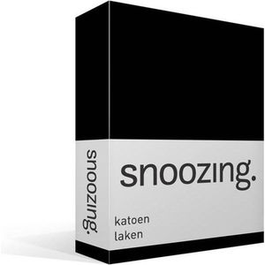 Snoozing - Laken - Katoen - Lits-jumeaux - 240x260 cm - Zwart