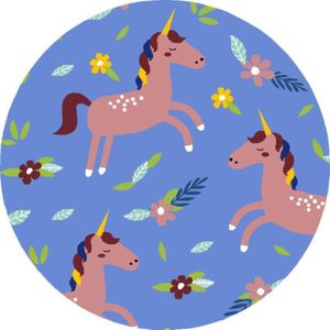 Mat, Vloermat, Vloerkleed, Tapijt, Kind - Kinderkamer Unicorn - Rond - Wasbaar - Antislip - 75 x 75 cm