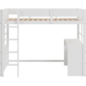 Gotagee Houten Hoogslaper 90x200 cm met Veiligheidstrap Tafel en Hoog Heiningontwerp, Eenpersoonsbed