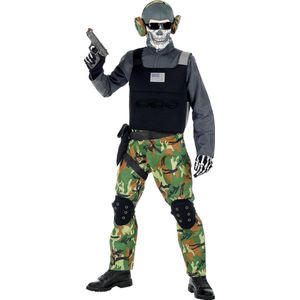 Widmann - Leger & Oorlog Kostuum - Zombie Soldaat Eeuwige Slagvelden Groen Camouflage - Jongen - Groen, Zwart, Grijs - Maat 158 - Halloween - Verkleedkleding