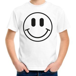 Bellatio Decorations Verkleed shirt jongens - smiley - wit - carnaval - feestkleding voor kinderen 158/164