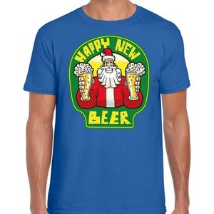 Fout Kerst t-shirt - oud en nieuw / nieuwjaar shirt - happy new beer / bier - blauw voor heren - kerstkleding / kerst outfit XL