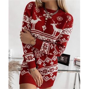 Halflange gebreide Kersttrui - Dames trui - Warme trui - Christmas Sweater - Rood - Maat : L