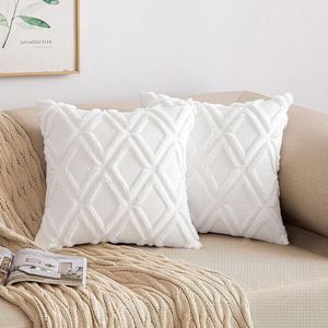 ​Sierkussenslopen van wol fluweel - set van 2 boho decoratieve kussenhoezen - voor bank en slaapkamer - 50 x 50 cm - wit .