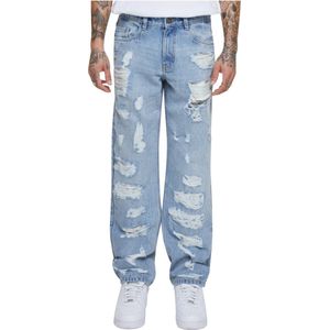 Urban Classics - Heavy Ounce Straight Fit Heavy Destroyed Jeans Broek rechte pijpen - Taille, 36 inch - Blauw