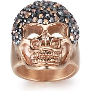 Magnetox X Kingka - Brillo Glamour Skull Ring - Roségoud + Roségoud En Grijze Steen - Roestvrij Staal – Dames - 52mm
