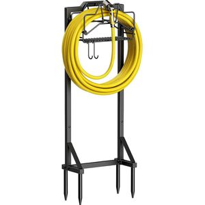 Metalen tuinslanghouder, vrijstaand, 117 cm, afneembare metalen tuinwaterslang, opbergorganizer, heavy duty tuinbuisstandaard, zwart