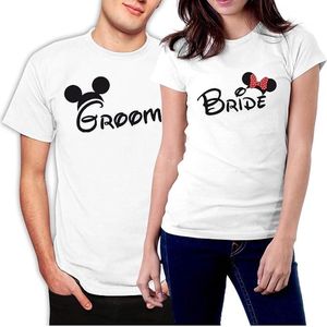 Bijpassende Paar Shirts Set voor Bruidegom en Bruid Paar T-shirts- Man 3XL / Vrouw M- Wit